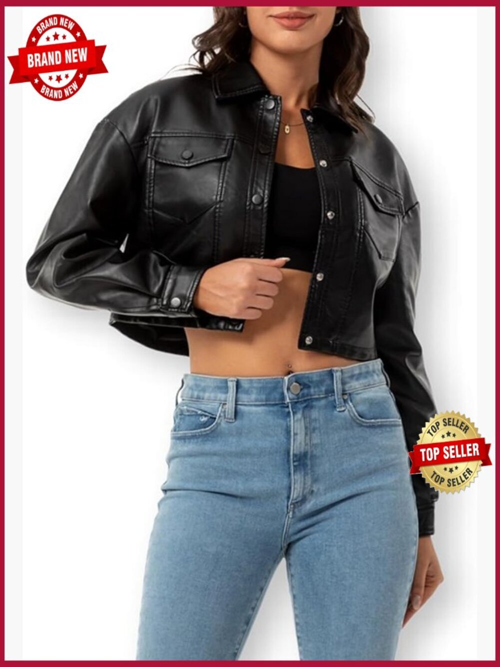 Faux Leather Cropped Moto Biker Jacket Party Coat Trendy PU Short